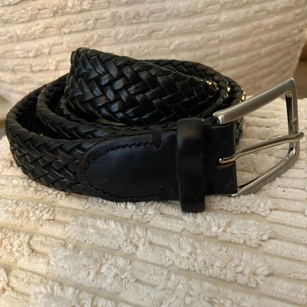 MEN'S TRAFALGAR Dark Brown/ Black GENUINE BRAIDED LEATHER BELT SIZE 38 Brass